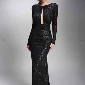 Sequence black long dress with train size M